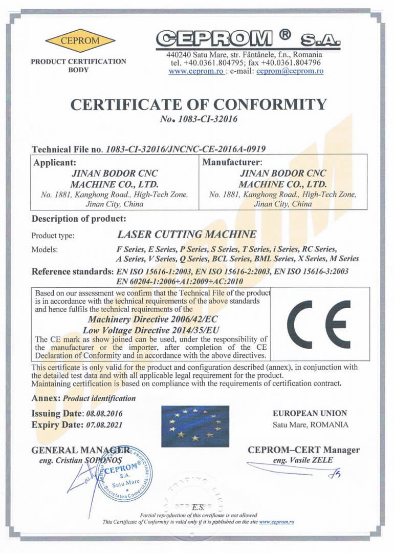 CEPROM Certificate of Conformity